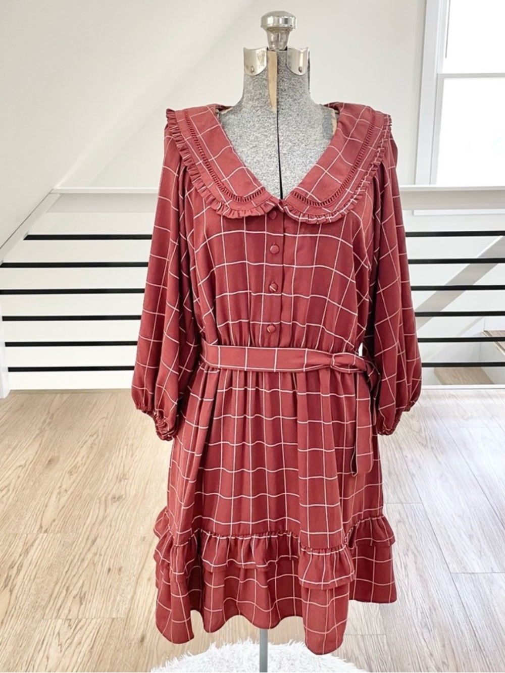 XS S M L XL XXL  burgundy long sleeve cottage core dress